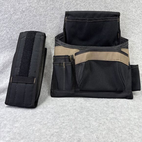 CLC 1604 2 Pc. Black Tool Belt Carpenters Apron 12x13" with 7 Pockets  49” Belt - Picture 1 of 8